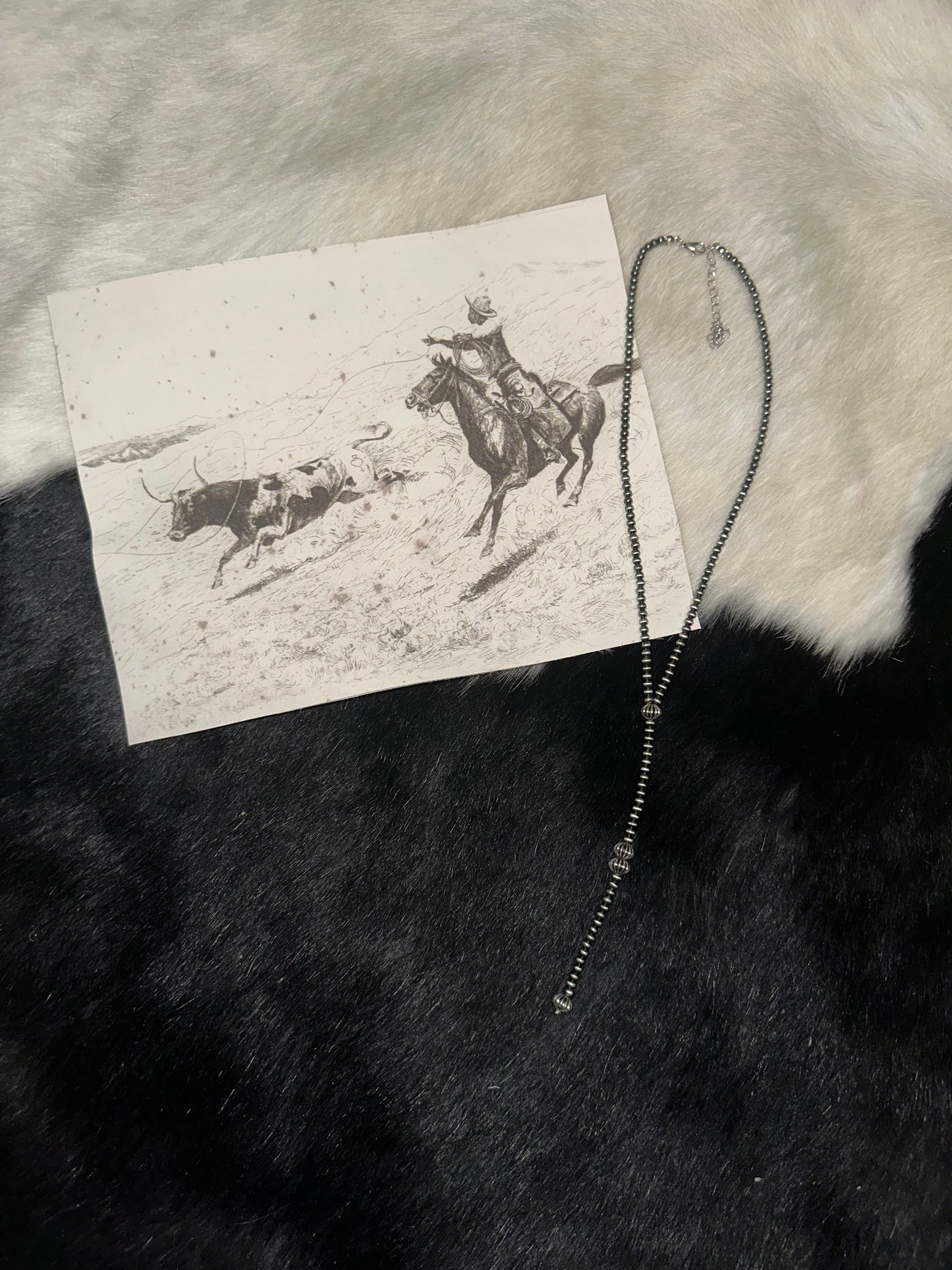 Faux Navajo Pearl Lariat Necklace