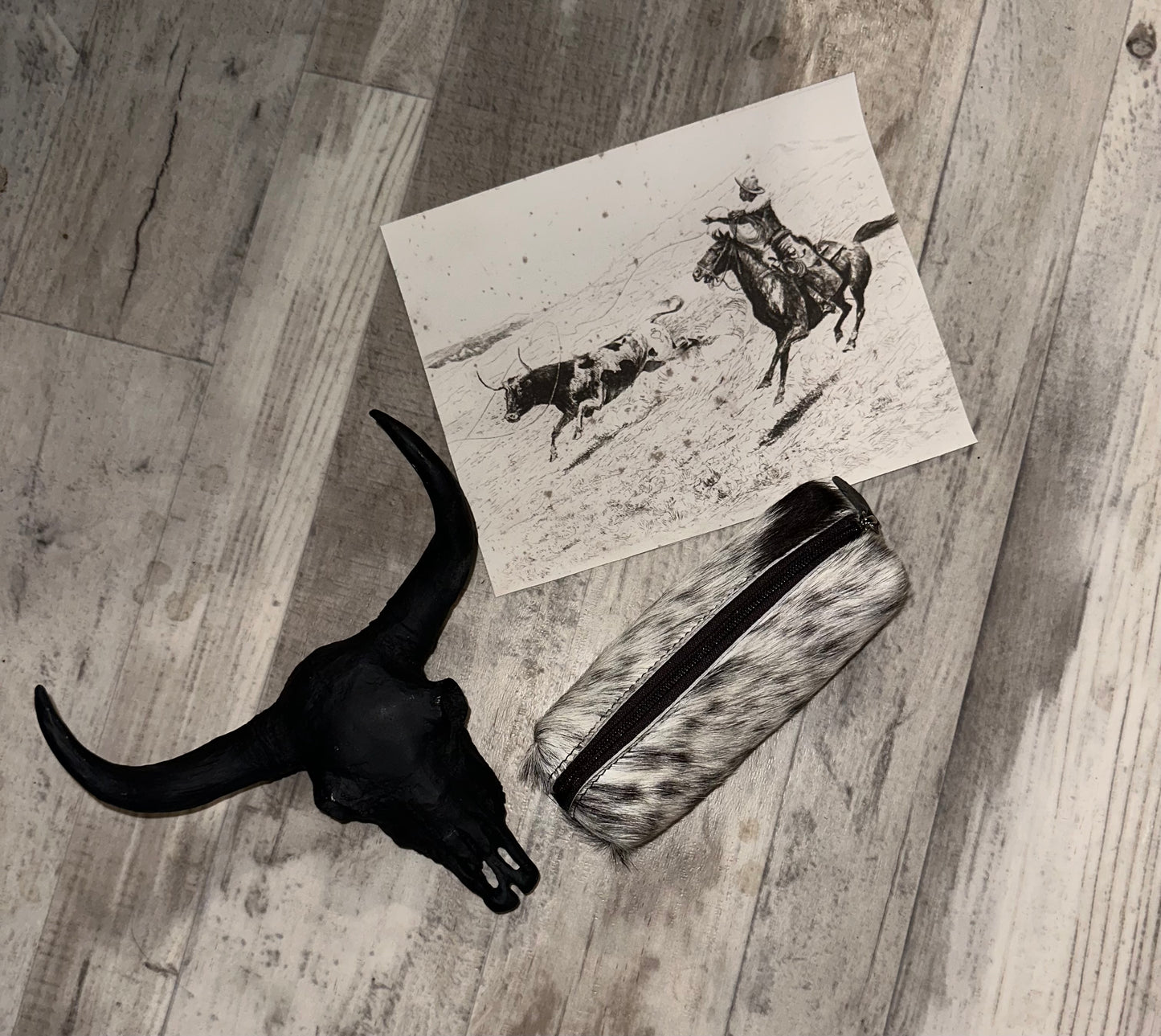 Cowhide Glasses Case in Chocolate and White Peppered Hide