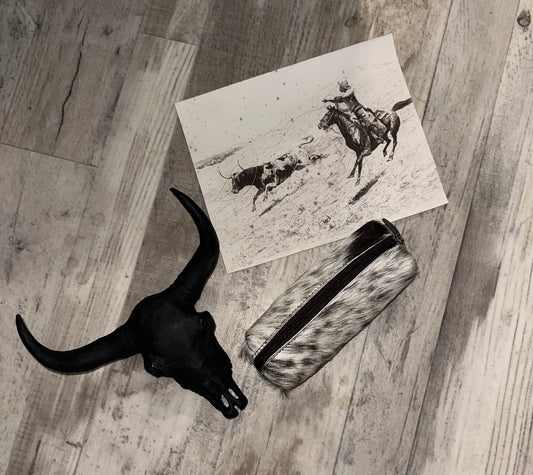 Cowhide Glasses Case in Chocolate and White Peppered Hide