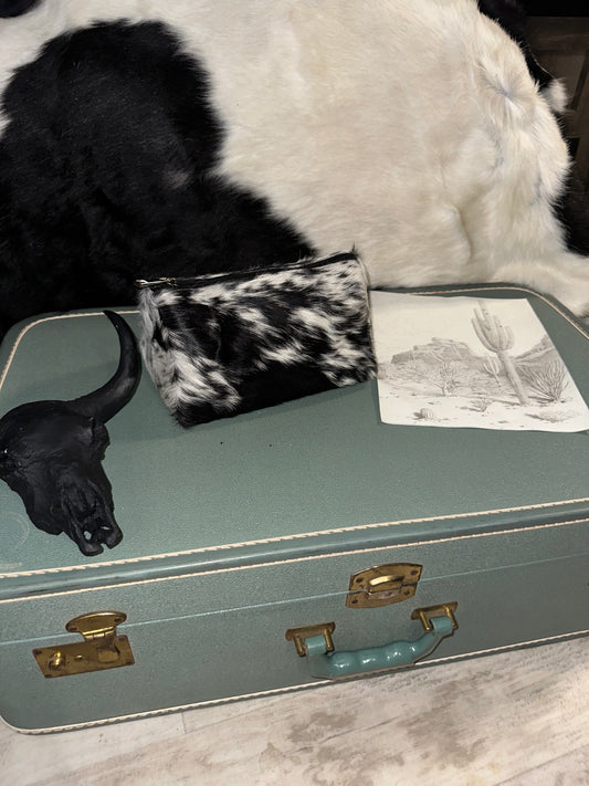 Cowhide Small Makeup Bag in Salt and Pepper