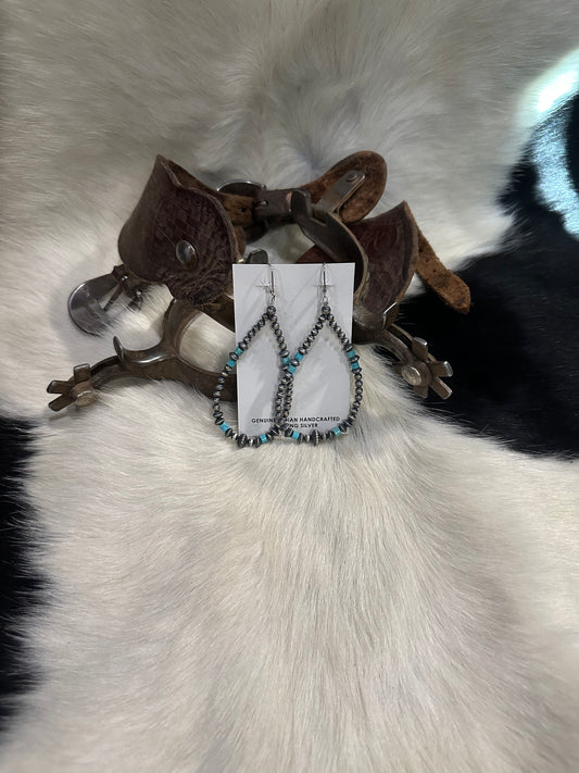 Authentic Large Navajo Pearl and Turquoise Hoop Earring