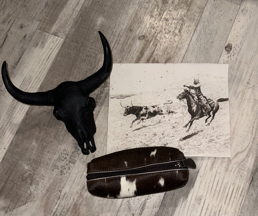 Cowhide Glasses Case in Chocolate and White Hide