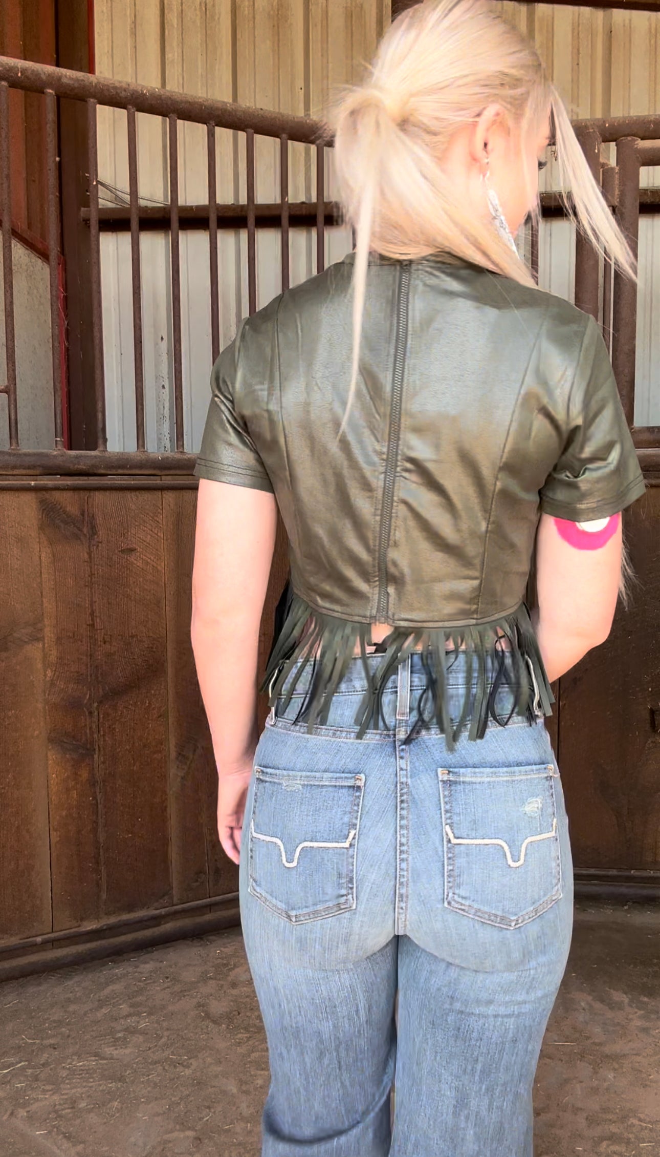 Olive Green Fringe Top