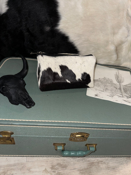 Cowhide Small Makeup Bag in Black and White