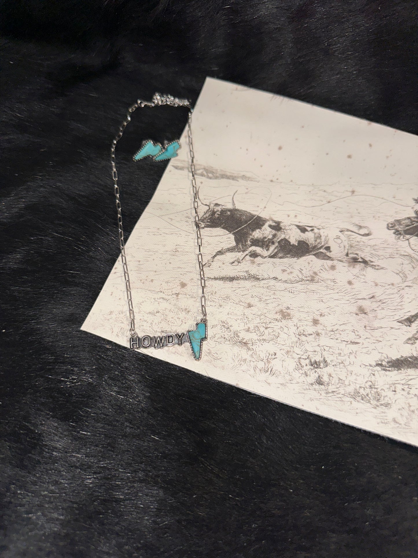 Howdy Turquoise Lightning Bolt Necklace and Earring Set