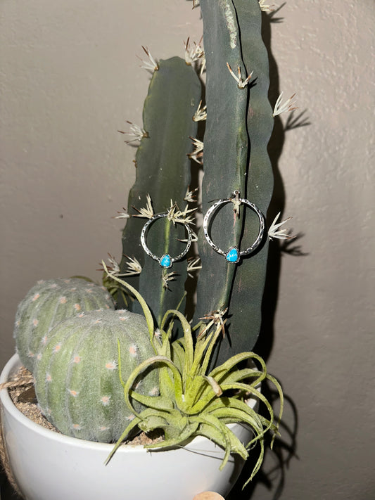 Silver stamped Turquoise Hoops