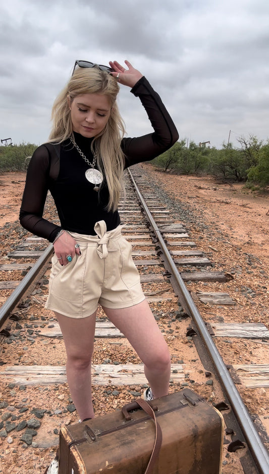 Beige Pleather Shorts