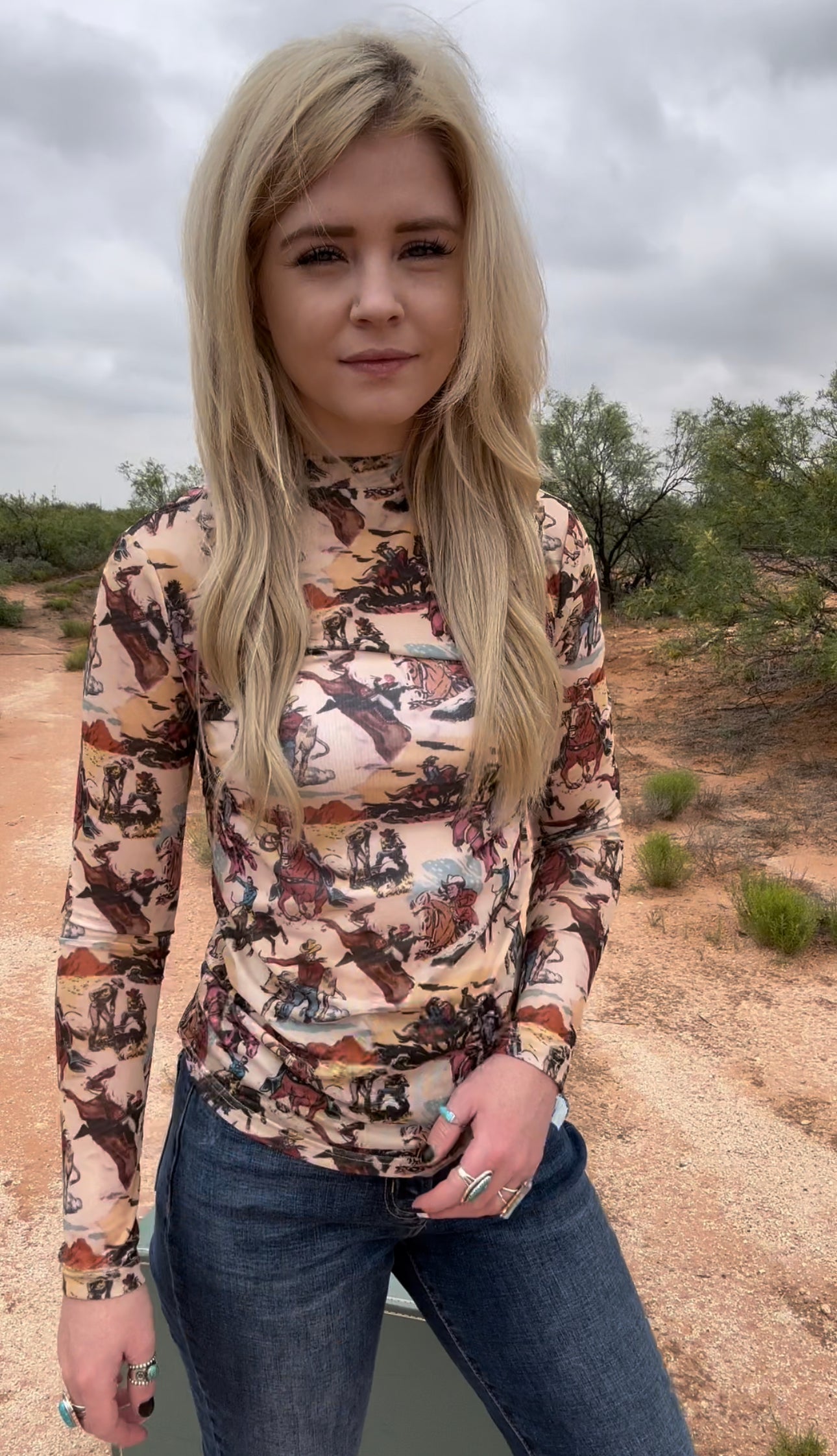 Vintage Cowboy Mesh Top
