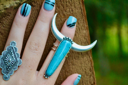 Turquoise Longhorn Stone Western Ring