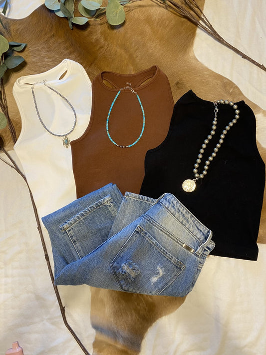 White Racerback Tank Top Crop