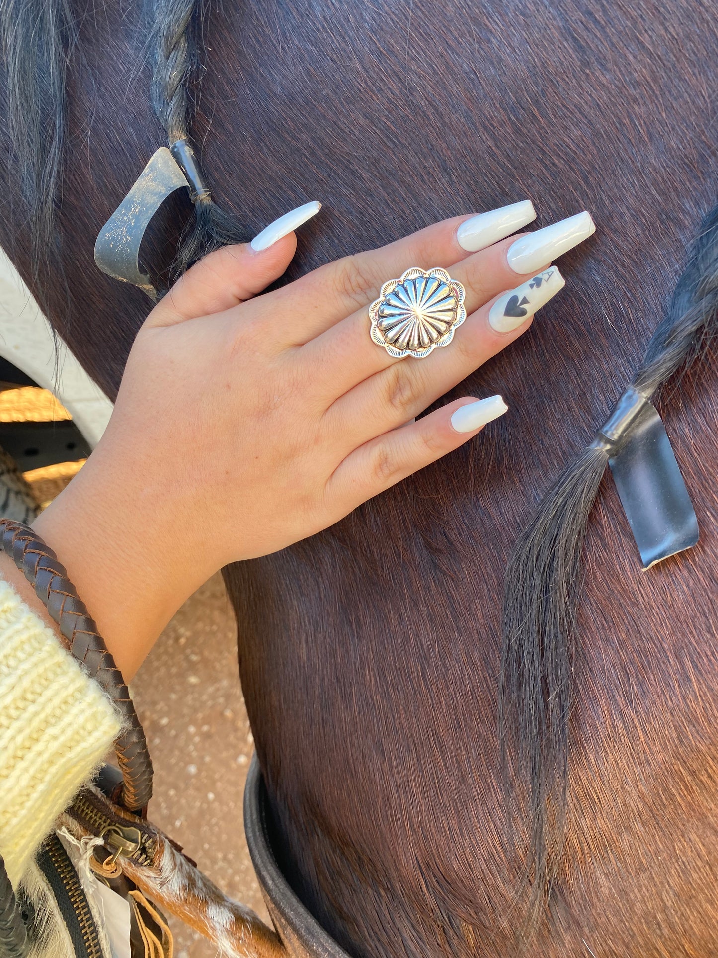 Large Burnished Silver Adjustable Concho Ring