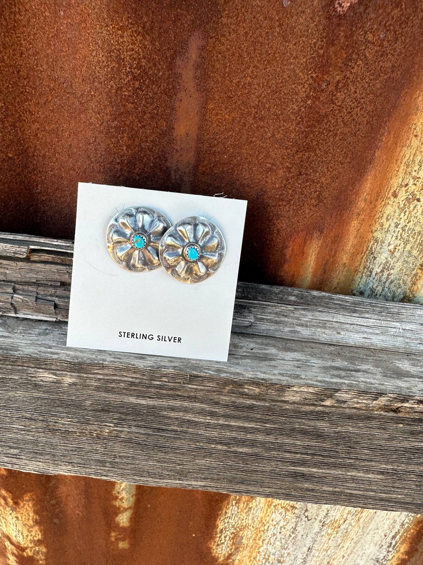 Kingman Turquoise Stamped Earring