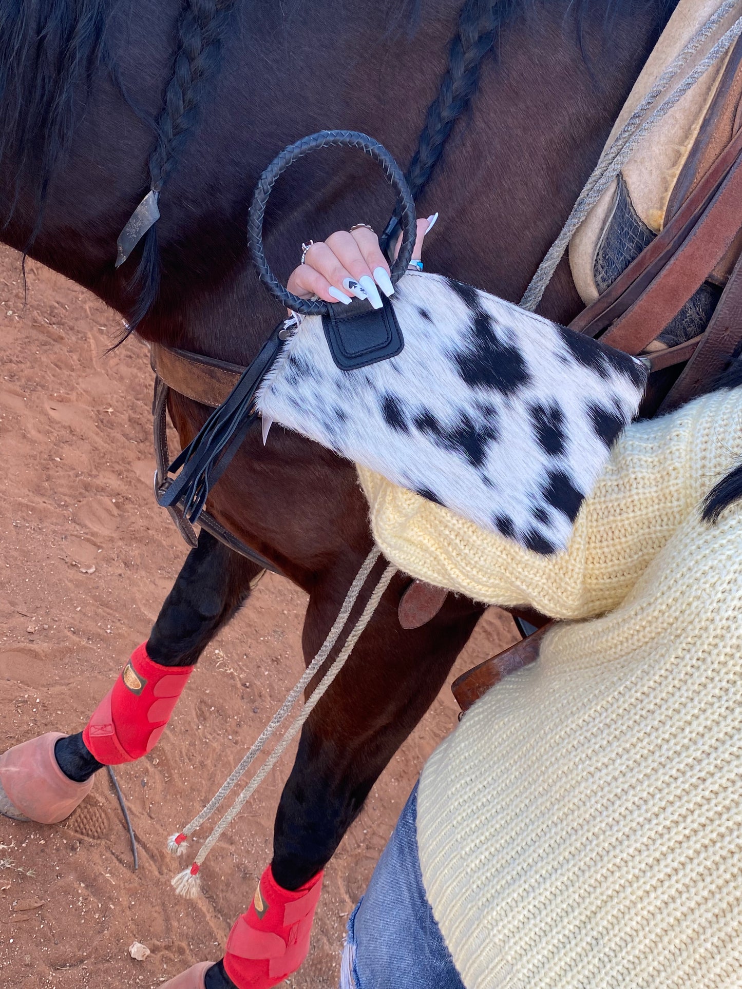 Hot Rodeo Night Clutch in Black and White Cowhide