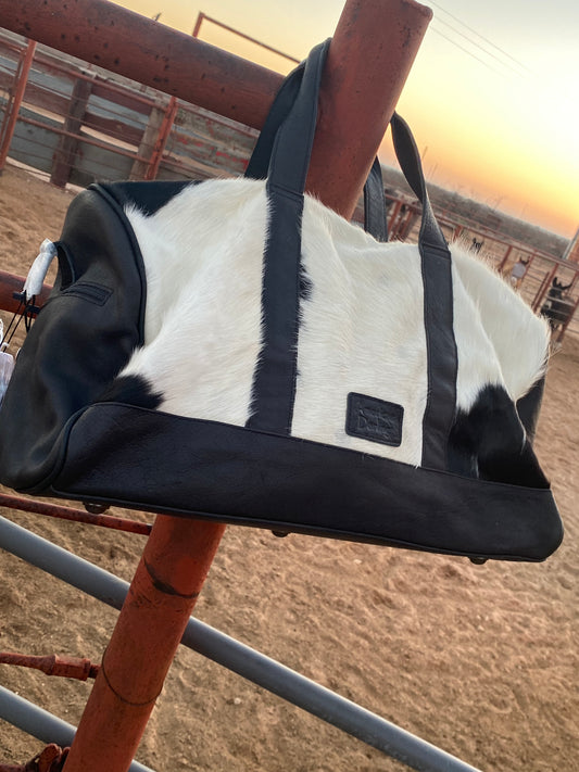 American Darling Duffel in Black and White Cowhide