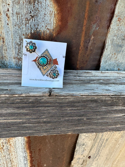 Western Concho Turquoise Ear Pin